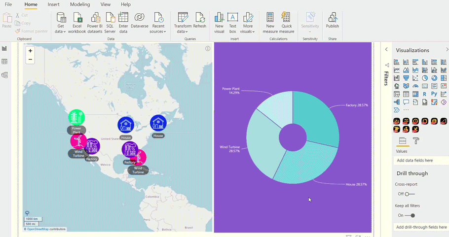 power bi custom visuals donut and map chart